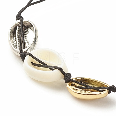 Acrylic & Alloy Shell Braided Bead Bracelet with Lampwork Evil Eye BJEW-JB08131-02-1