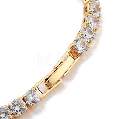 Brass Pave Clear Cubic Zirconia Flat Round Link Bracelets BJEW-B094-04G-1