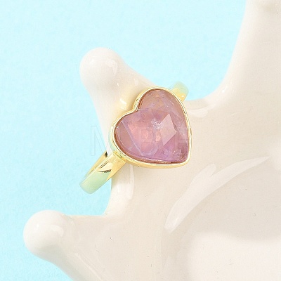 Natural Amethyst Finger Rings with Brass Findings G-H353-03G-04-1