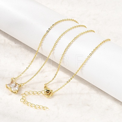 Brass Pave Cubic Zirconia Rectangle & Teardrop Pendant Cable Chain Necklaces KK-CBAB173-05G-12-1