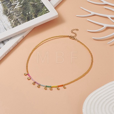 Brass Teardrop Pendant Necklace with Glass Seed Beaded for Women NJEW-JN04227-1
