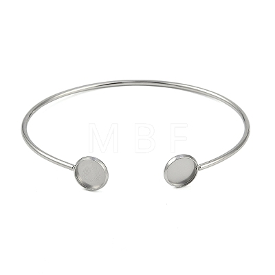 304 Stainless Steel Cuff Blank Bangle Bases with Flat Round Tray STAS-Z088-02P-1