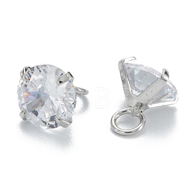 Brass Clear Cubic Zirconia Charms ZIRC-G170-11P-1