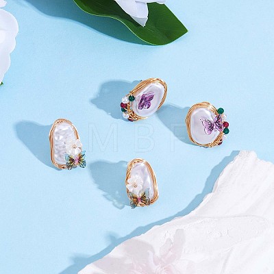 Shell Pearl with Acrylic Butterfly Stud Earrings JE973A-1