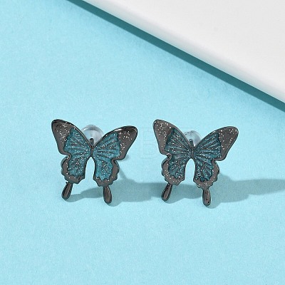Butterfly Brass Stud Earrings for Women EJEW-F404-01B-1