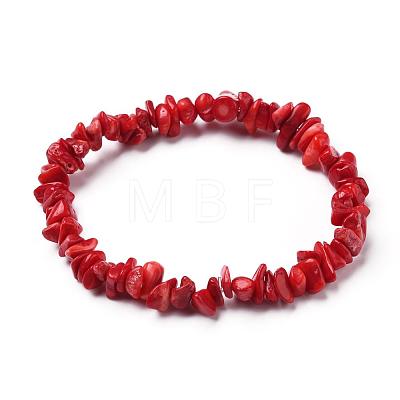 Synthetic Coral Chip Beads Stretch Bracelets BJEW-JB05765-05-1