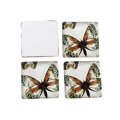 Butterfly Printed Glass Square Cabochons GGLA-N001-10mm-C-1