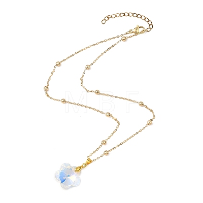 Clear AB Glass Faceted Pendant Brass Round Ball Cable Chain Necklaces for Women NJEW-JN05640-01-1