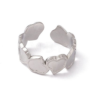 304 Stainless Steel Heart Wrap Open Cuff Ring for Women RJEW-C045-15P-1