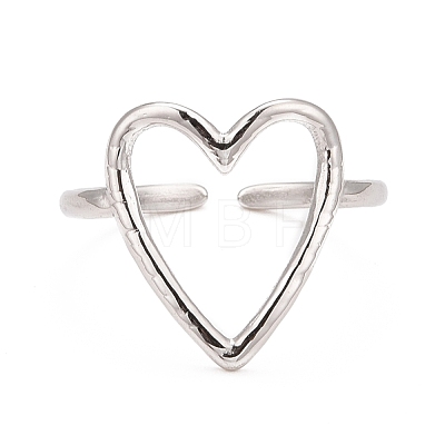 304 Stainless Steel Open Heart Cuff Ring for Women RJEW-C025-22P-1