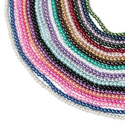 20 Colors Glass Pearl Beads Strands HY-X0011-6mm-01-1