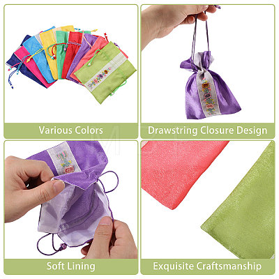 9Pcs 9 Colors 3D Floral Embroidery Cloth Drawstring Bags ABAG-CA0001-21-1