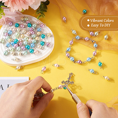 90Pcs 9 Colors Pearlized Glass Pearl Connector Charms PALLOY-TA0002-49A-1