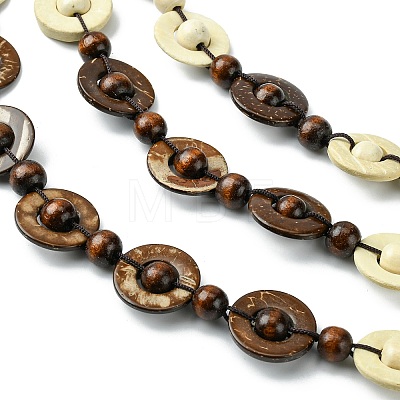 Dyed Natural Coconut Flat Round Beaded 3 Layer Necklaces NJEW-A007-02A-1
