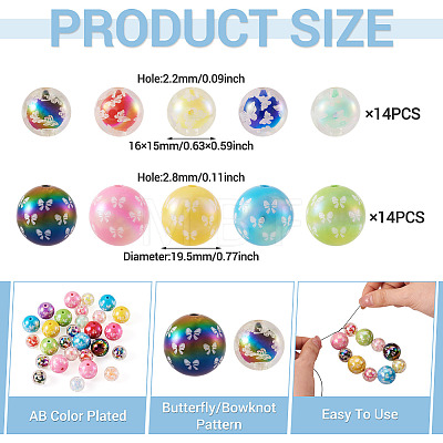 28Pcs 2 Colors UV Plating Acrylic Printed Beads FIND-TA0010-64-1