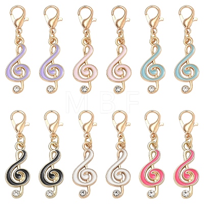 30Pcs 6 Colors Alloy Enamel & Crystal Rhinestone Pendant Decorations HJEW-YW00528-1