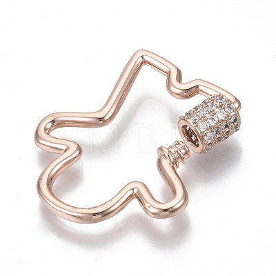 Brass Micro Pave Clear Cubic Zirconia Screw Carabiner Lock Charms ZIRC-T013-06RG-NF-1