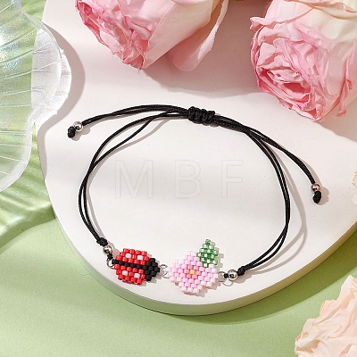 Handmade Flower Ladybird Glass Seed Braided Bead Bracelet BJEW--MZ00105-01-1