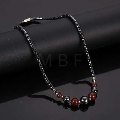 Round Synthetic Non-magnetic Hematite & Red Stone Graduated Beaded Necklaces with Magnetic Clasps FS-WG3B67F-01-1