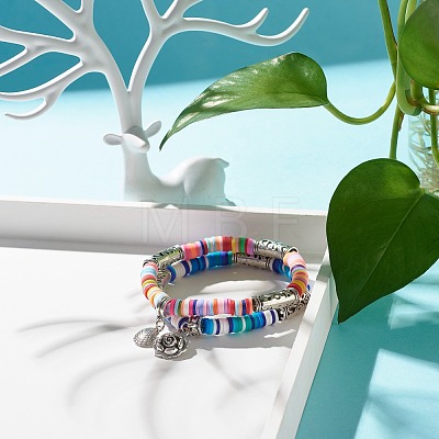 Handmade Polymer Clay Heishi Beads Stretch Bracelets Set BJEW-JB07427-1