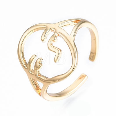 Brass Abstract Face Open Cuff Ring RJEW-T001-87G-1