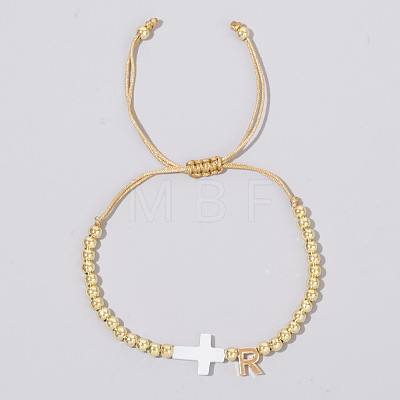 Brass Round Bead Braided Bead Bracelets LS-VB3830-18-1