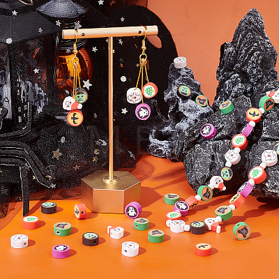 200Pcs Halloween/Christmas Theme Handmade Polymer Clay Beads CLAY-SC0001-44-1
