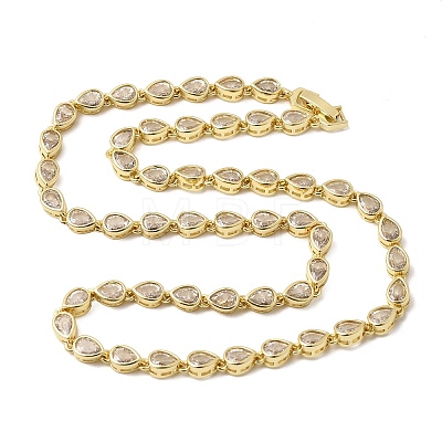 Brass Micro Pave Cubic Zirconia Geometric Tennis Necklaces NJEW-C121-02B-G-1