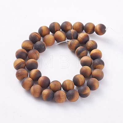 Natural Frosted Tiger Eye Round Bead Strands G-M064-12mm-02-1