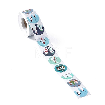 8 Patterns Snowman Round Dot Self Adhesive Paper Stickers Roll DIY-A042-01I-1