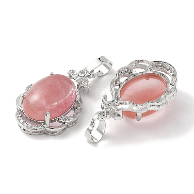 Cherry Quartz Glass Oval Pendants G-NH0025-15P-26-1