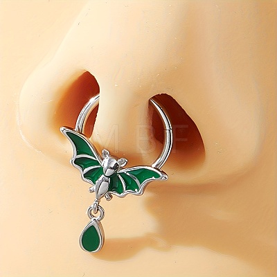 Gothic 316 Surgical Stainless Steel Enamel Green Bat Nose Ring with Drop Charms for Men and Women Party Jewelry LS-YQ2645-1