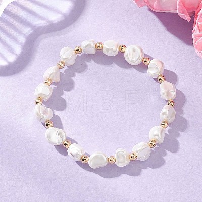 Electroplated Shell Pearl & Brass Beads Stretch Bracelets for Women BJEW-JB13013-1