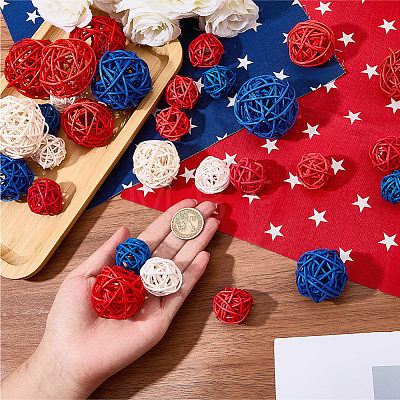 32Pcs 9 Styles Wicker Rattan Balls AJEW-SC0004-29-1
