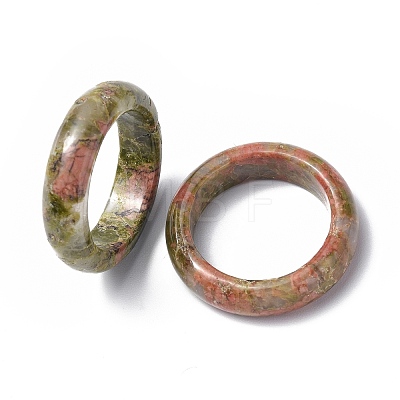 Natural Unakite Plain Band Ring RJEW-P044-01A-05-1