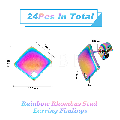 24Pcs Ion Plating(IP) 304 Stainless Steel Stud Earring Findings STAS-DC0012-23-1