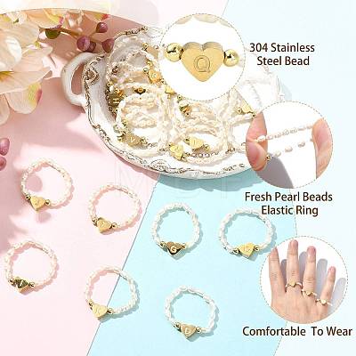 Natural Freshwater Pearl & 304 Stainless Steel Bead Finger Rings RJEW-FS00001-17-1