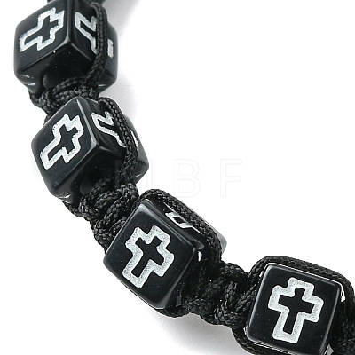Cube with Cross Acylic Braided Bead Bracelets BJEW-JB09712-1