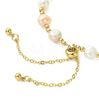 Adjustable Natural Cultured Freshwater Pearl & Brass Beads Slider Bracelets  for Women BJEW-JB13604-1