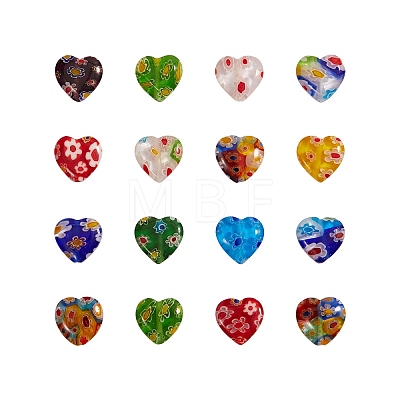 2 Strands Handmade Millefiori Glass Heart Bead Strands LK-CJ0001-01-1
