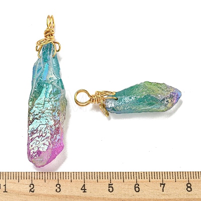 Electroplated Raw Rough Natural Quartz Crystal Big Pendants G-A229-02G-01-1