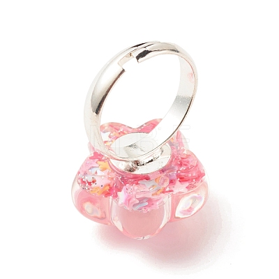 3D Resin Flower with Star Adjustable Ring RJEW-JR00456-1