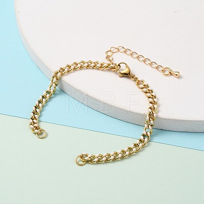 Two Tone Handmade Brass Curb Chain Bracelet Makings AJEW-JB00850-1