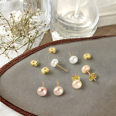 6Pcs 3 Colors Natural Cultured Freshwater Pearl Stud Earrings EJEW-TAC00026-1