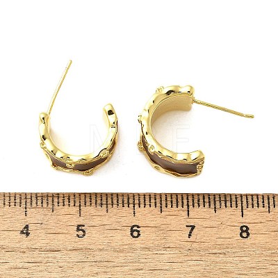 Brass Enamel Stud Earrings EJEW-B120-01G-04-1