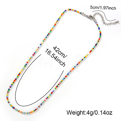 Boho Glass Seed Beaded Necklaces with 304 Stainless Steel End Chains HZ6121-1-1