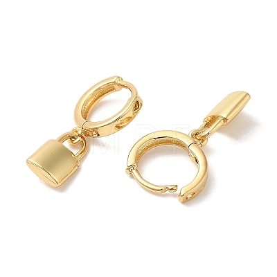Rack Plating Brass Padlock Dangle Hoop Earrings EJEW-D061-54G-1