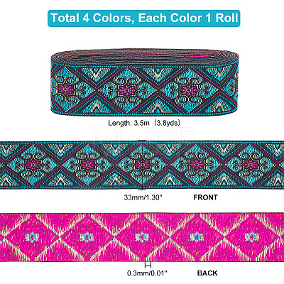   14M 4 Colors Ethnic Style Rhombus Pattern Polyester Ribbon OCOR-PH0003-90-1