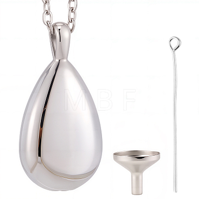 Teardrop 201 Stainless Steel Memorial Urn Ashes Pendant Necklaces DIY-CN0003-40P-1