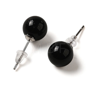 Natural Obsidian Stud Earrings X-G-B075-02P-01-1